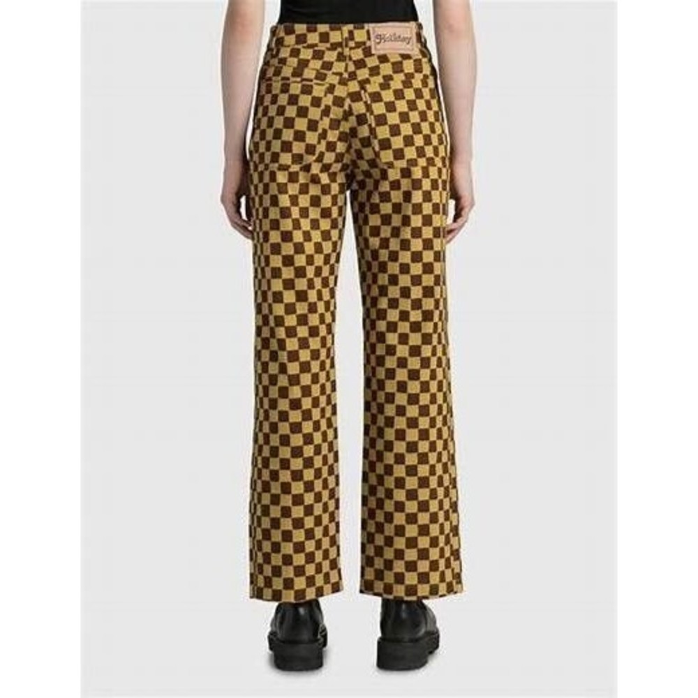 Plus Sz XXL Holiday Kokomo Brown Checked Wide Leg Pants High Rise Cropped Ankle